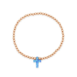 Rose Gold Bracelet with Blue Opal Cross - Byou Designs