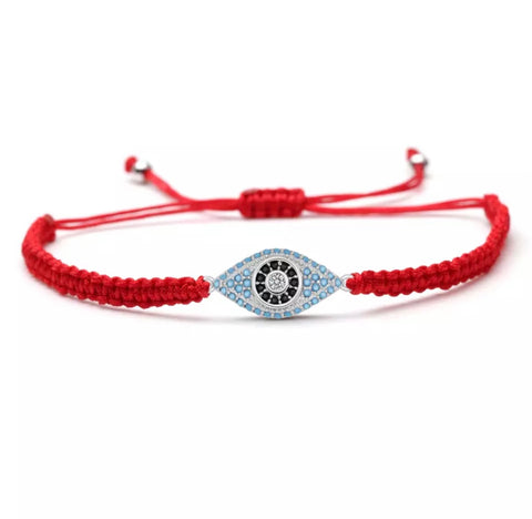 Byou Designs Red Macrame Slant Evil Eye Adjustable Bracelet