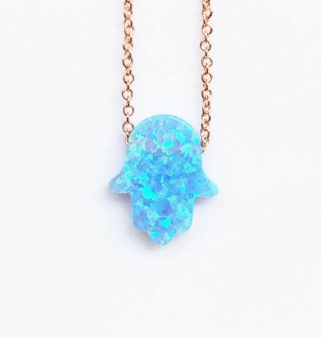 Blue Opal Hamsa Necklace Rose Gold Chain – Byou Designs