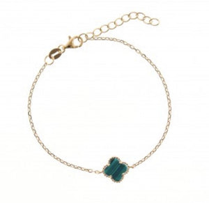 Emerald Malachite Stone Clover Bracelet in Rose gold