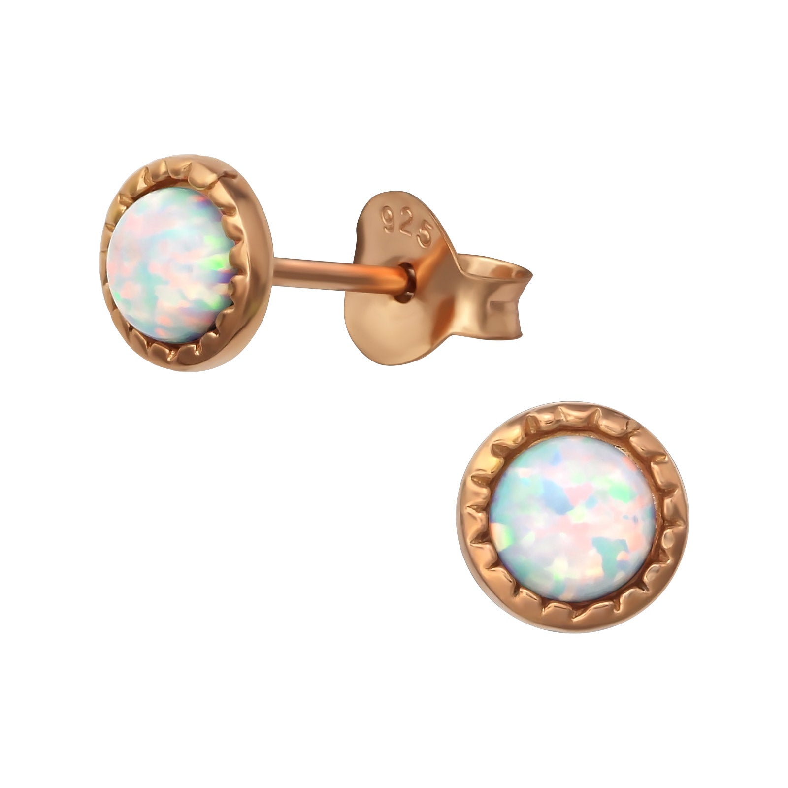 Rose Gold Stud Earrings with White Opal