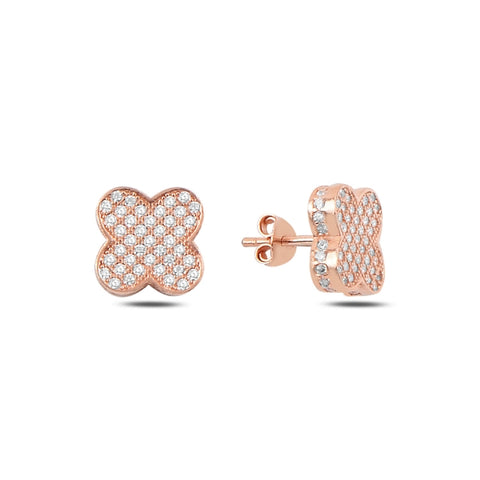 Rose Gold Clover Stud Earrings with Cubic Zirconia Byou Designs