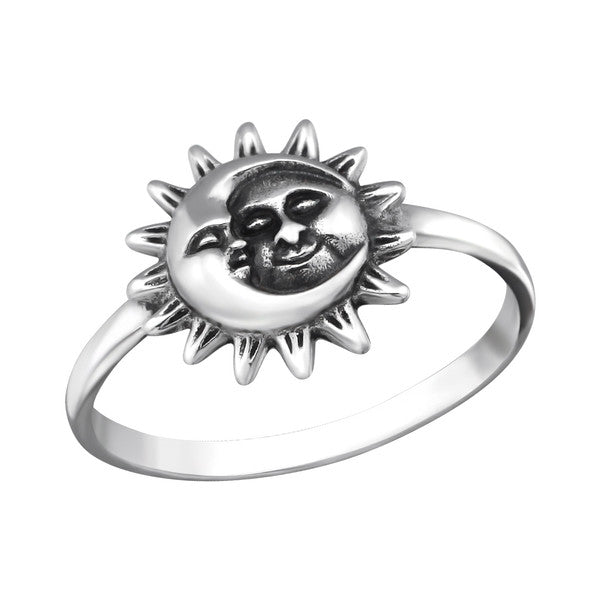 Silver Sun and Moon Ring