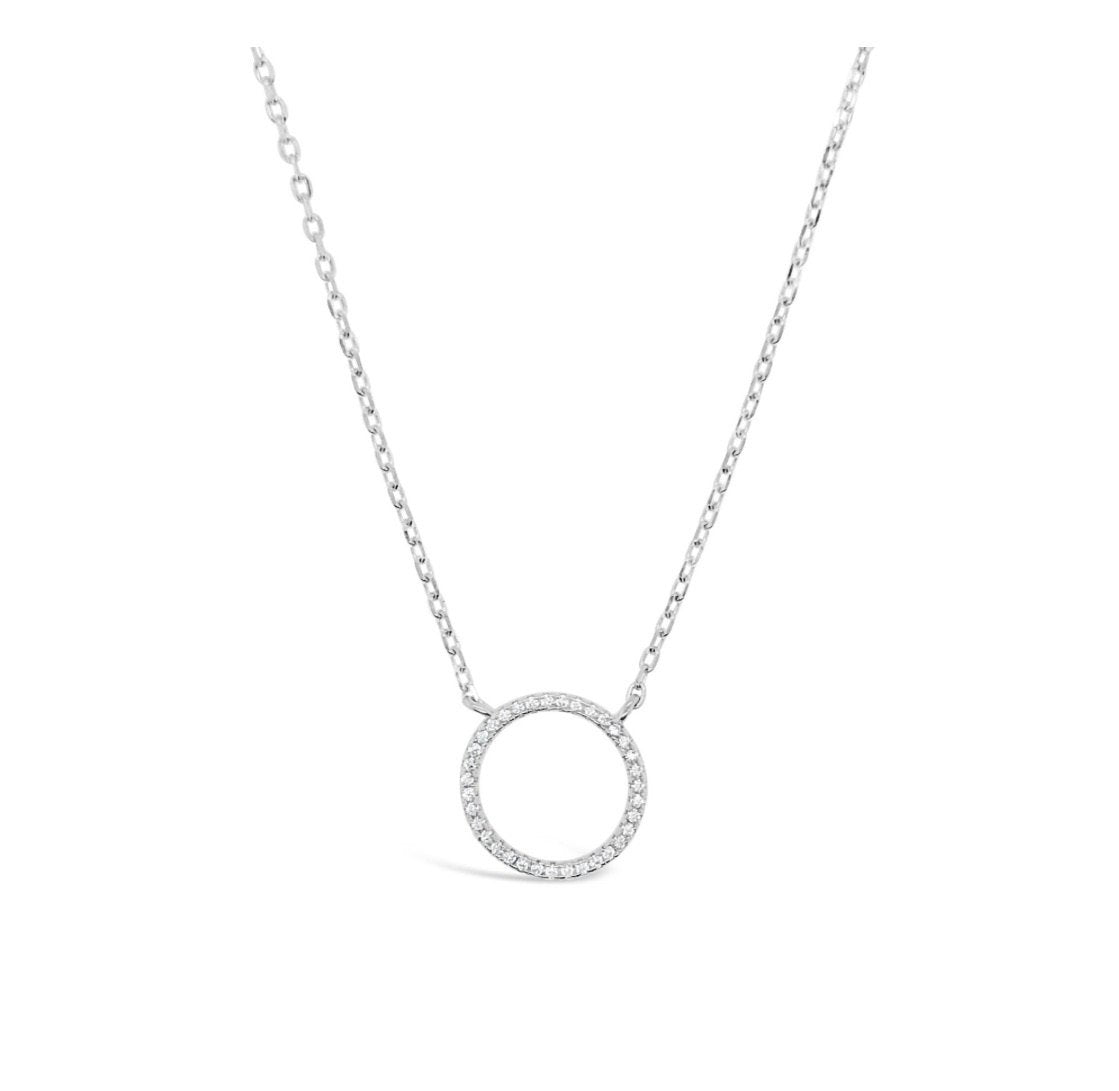 Sterling Silver Circle Pendant with Cubic Zirconia Necklace