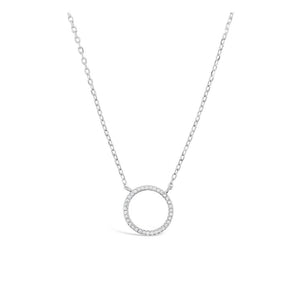 Sterling Silver Circle Pendant with Cubic Zirconia Necklace