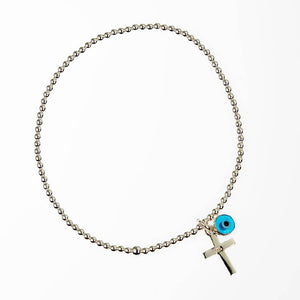 Sterling silver Evil Eye and Cross Stretch Bracelet Mati Greek Byou Designs