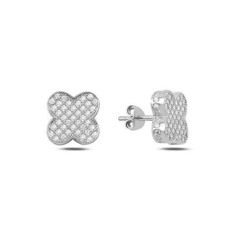 Sterling Silver Clover Studs earrings with Cubic Zirconia Byou Designs