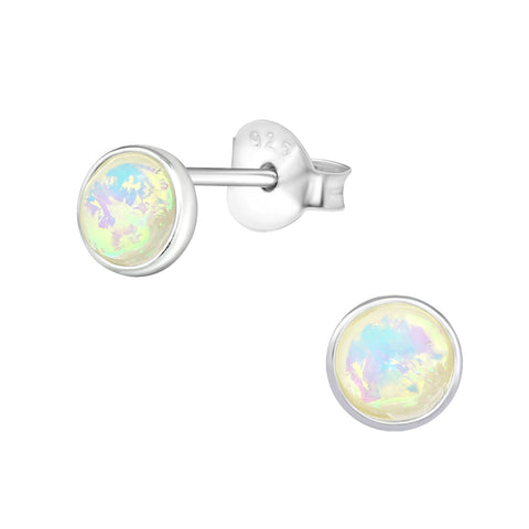 Sterling Silver White Opal Round Stud earrings Girls