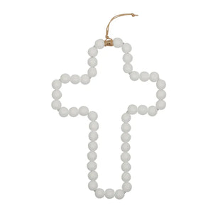 White Wooden Bead Hanging Wall Cross Byou Designs