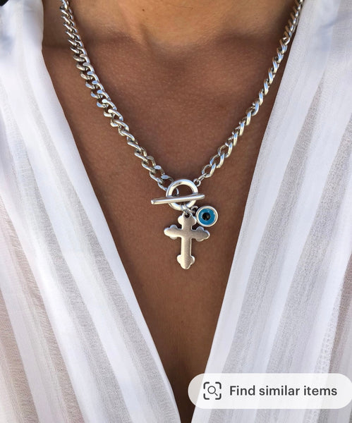 Sia Cross and Eye Necklace