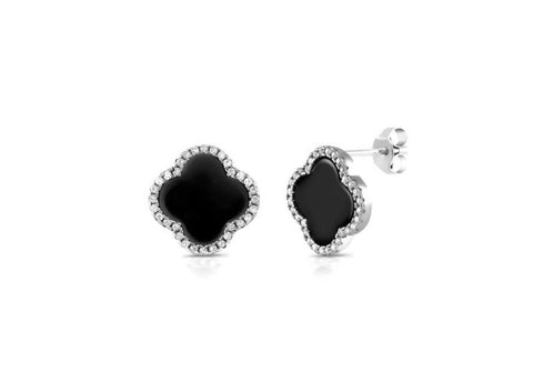 Black Onyx Clover Stud Earrings Byou Designs