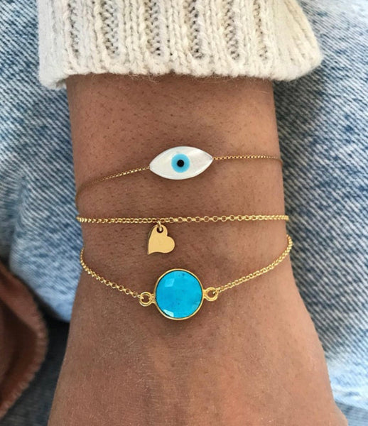 Handmade Turquoise and Gold Bracelet Stack