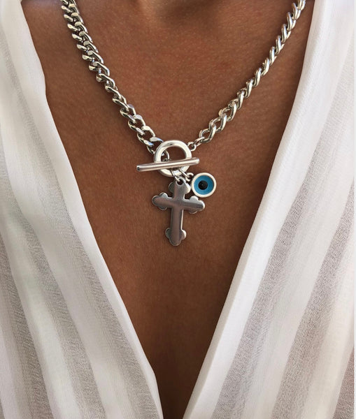 Sia Cross and Eye Necklace