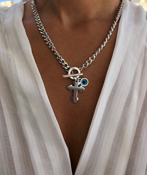 Sia Cross and Eye Necklace