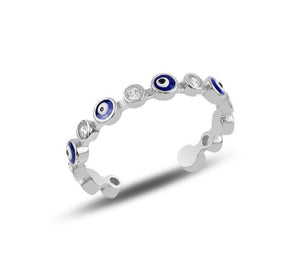 Silver Evil Eye Adjustable Ring