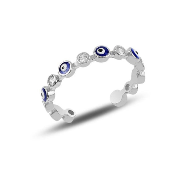 Silver Evil Eye Adjustable Ring