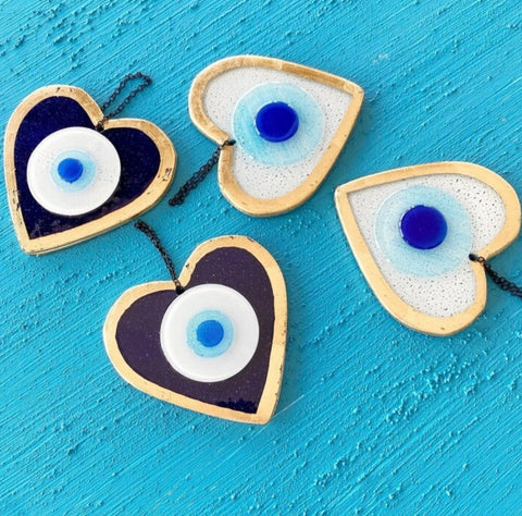 Blue and White Evil Eye Wall Hanging Decor Handmade - Byou Designs