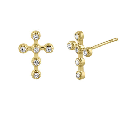 Solid 14k Gold Diamond Cross Earrings