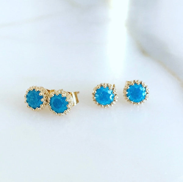 Lara Gold Blue Gem Stone Stud Earring