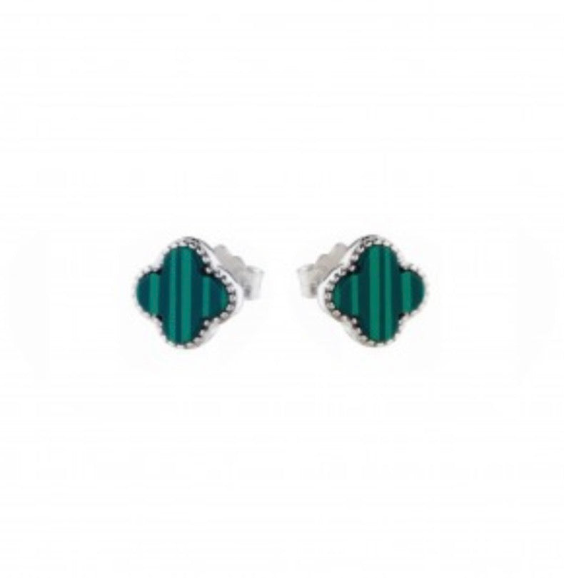 Clover Emerald Green Stone Earrings - Byou Designs