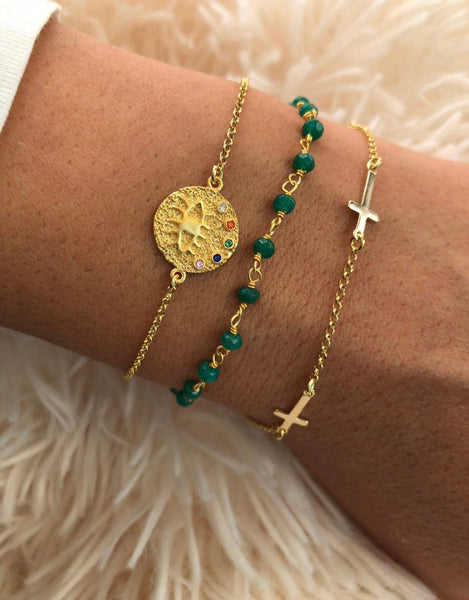 Handmade Gold And Emerald Bracelet Stack