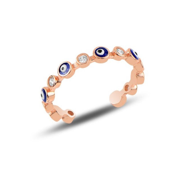 Silver Evil Eye Adjustable Ring