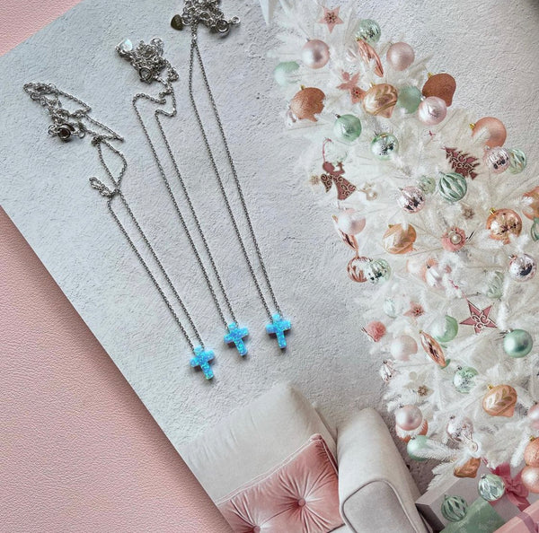 Blue Opal Cross Necklace