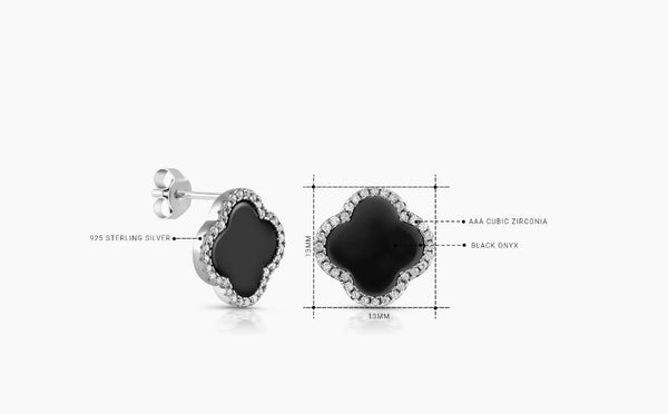 Clover Black Onyx Silver Earrings