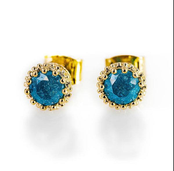 Lara Gold Blue Gem Stone Stud Earring