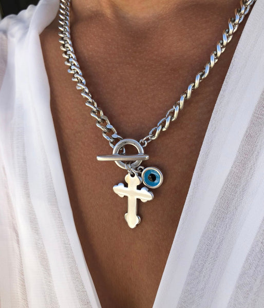 Sia Cross and Eye Necklace