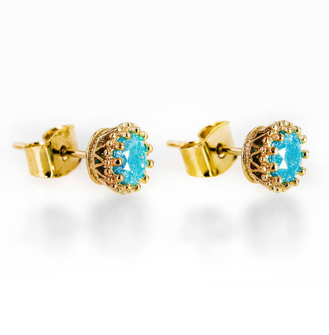 Lara Gold Blue Gem Stone Stud Earring