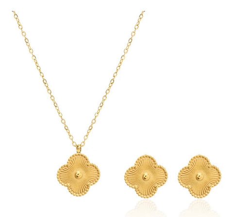 18k Gold plated clover necklace and earring set byou designs