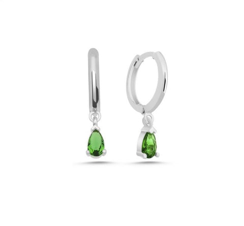 Georgie Silver Emerald Hoops