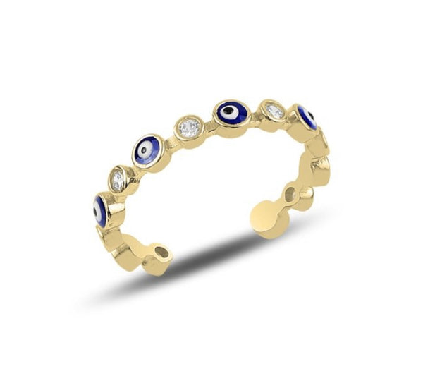 Silver Evil Eye Adjustable Ring