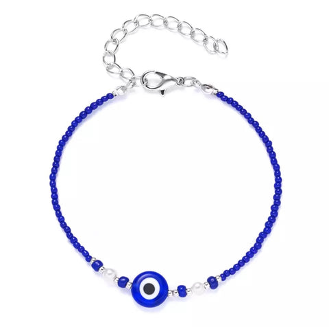 Evil Eye Blue Beaded Bracelet