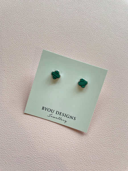 Clover Emerald  Earrings Sterling Silver